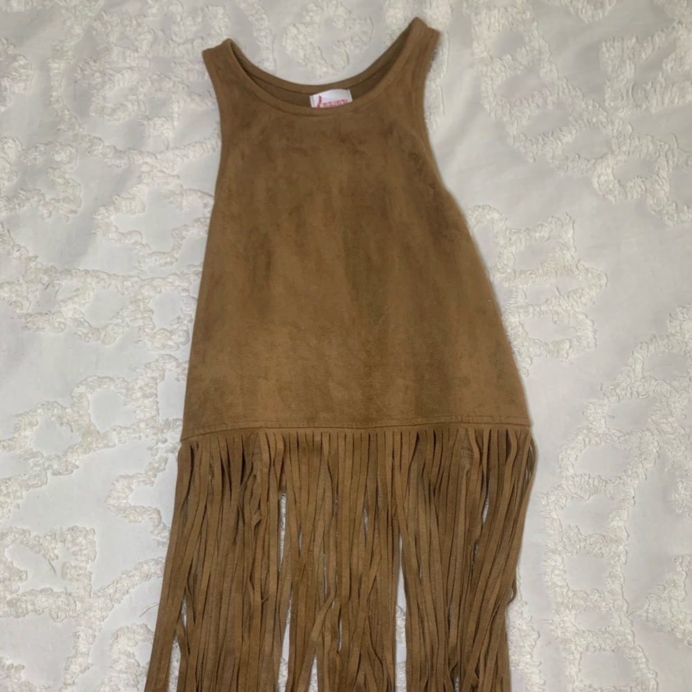 Brown suede crop top with fringe tassels